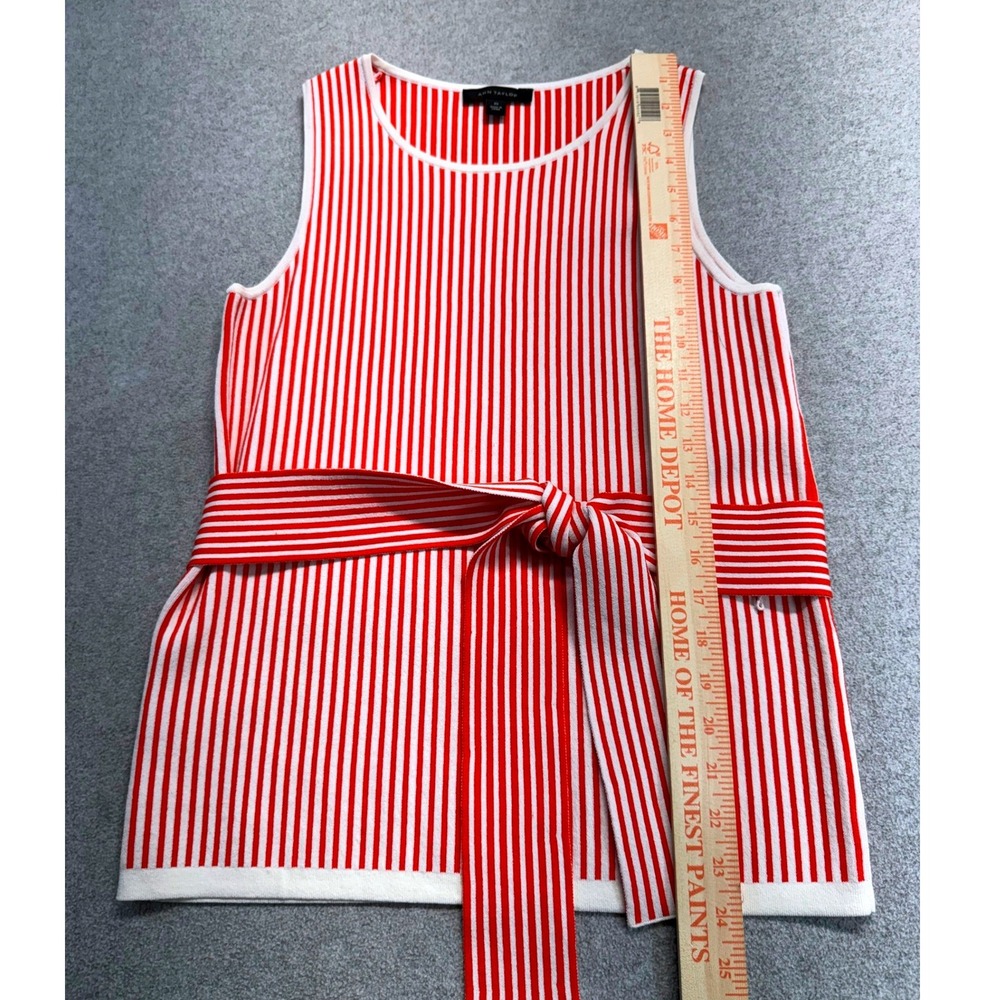 Ann Taylor XS Red White Striped Sleeveless Knit Tie Waist Sweater Tank Top Work - Picture 8 of 9